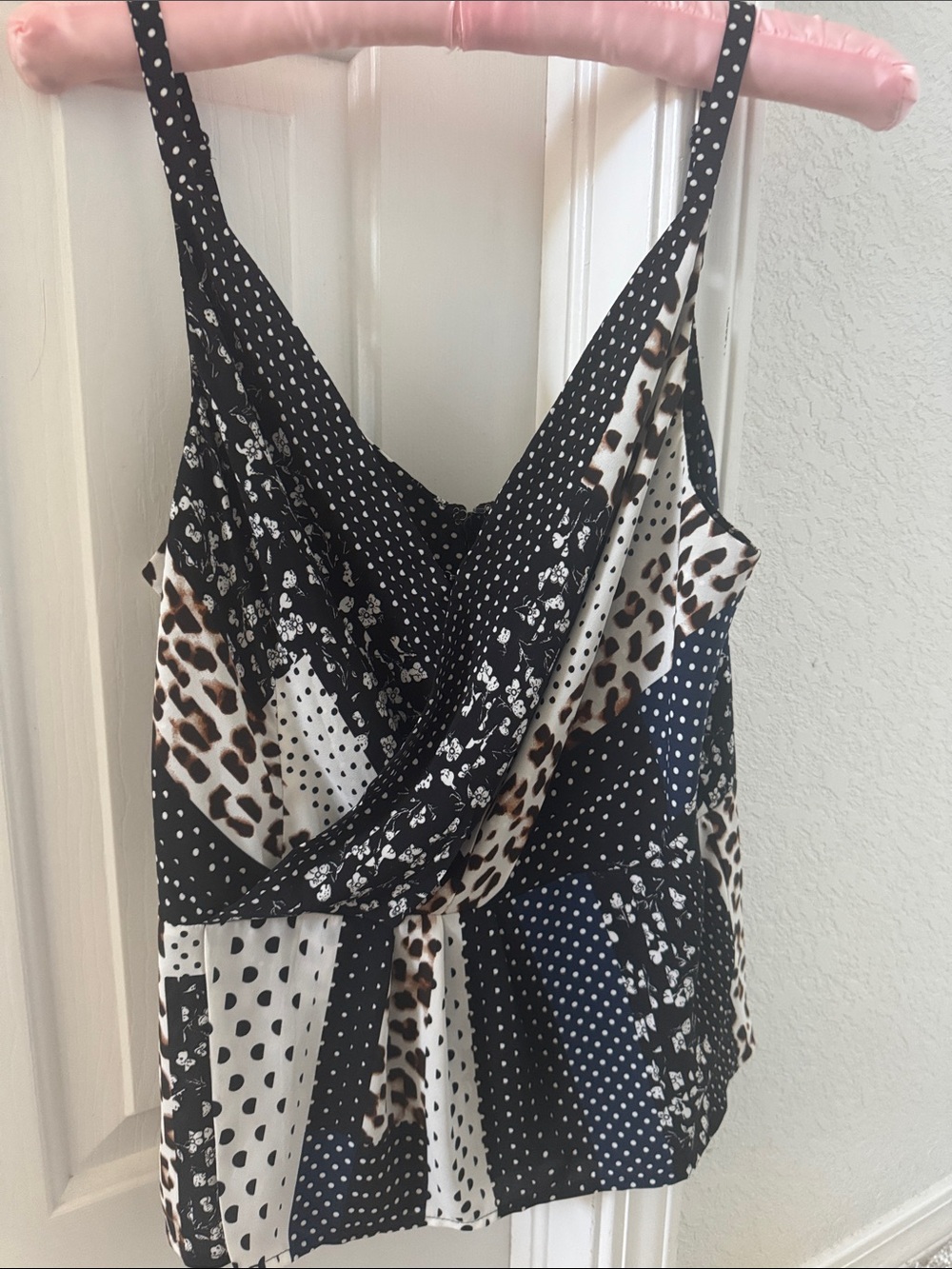 CAbi Black, White & Brown Patchwork Print Cami